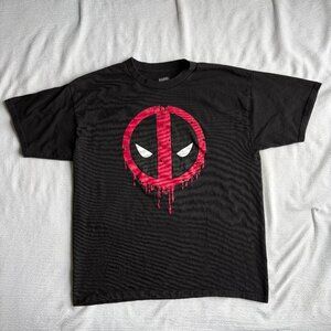 Marvel Deadpool Logo Black T-Shirt Men's Size Large Graphic Tee
